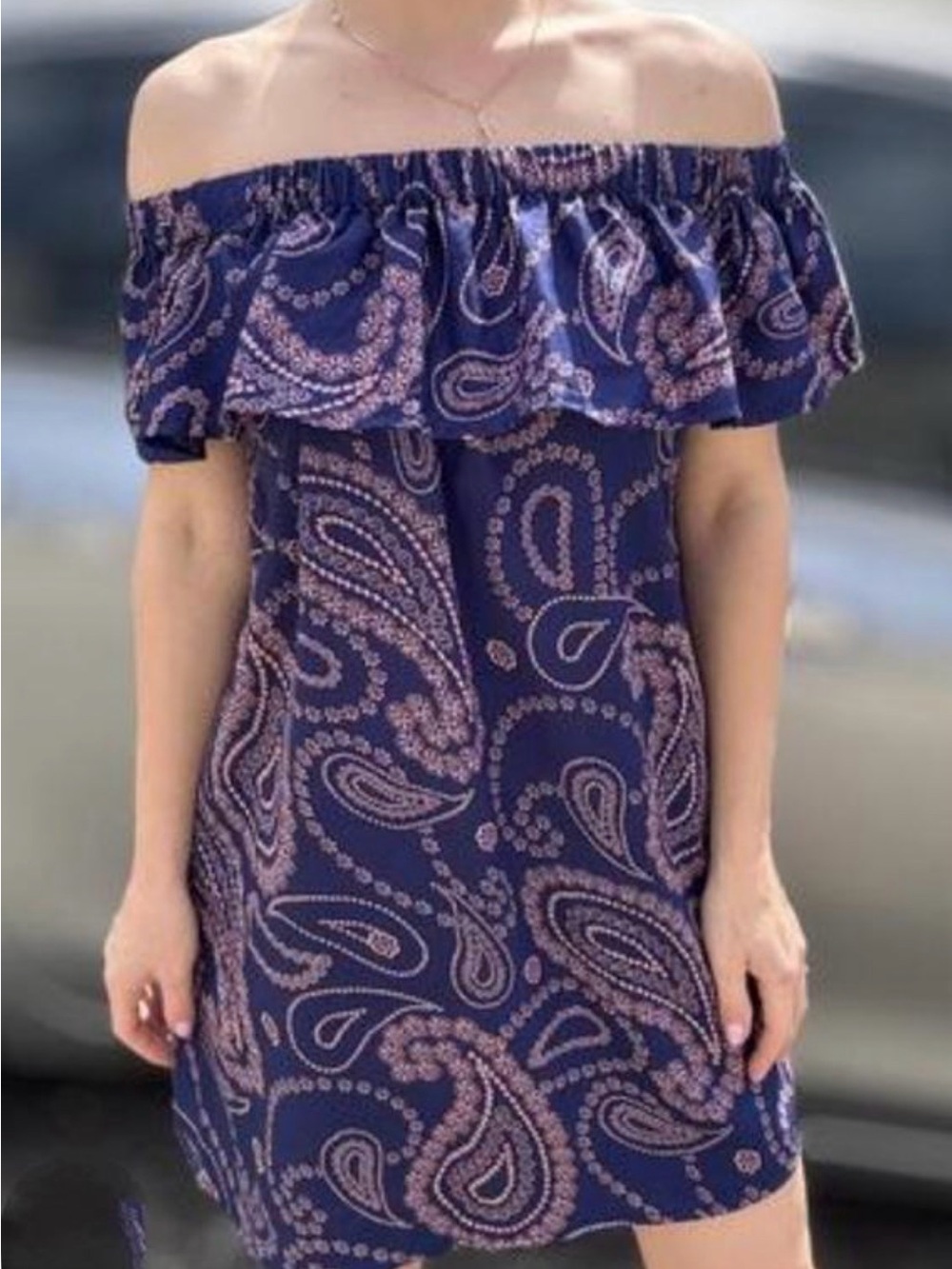 Off-Shoulder Navy Paisley Summer Dress from Primark Size 14